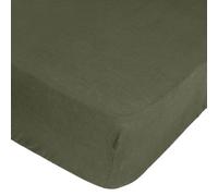 Drap Housse 2 Personnes en Lin lavé Vert Kaki 140 x 190 cm - Atmosphera
