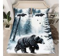 Drap-housse 2 pièces pour enfants, adolescents et adultes, motif ours sauvage, cabane avec poche profonde, 1 taie d'oreiller (sans drap plat), pour lit simple