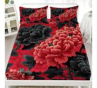 Drap Housse 200x200 Fleurs Drap-Housse ChrysanthèMes Draps Housse Microfibre avec Grand Bonnet de 30 cm, et 2 Taies d'oreillers, Lot Drap Housses, pour Matelas éPais