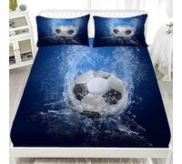 Drap Housse 200x200 Football Drap-Housse Gouttelettes d'eau Draps Housse Microfibre avec Grand Bonnet de 30 cm, et 2 Taies d'oreillers, Lot Drap Housses, pour Matelas éPais
