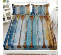Drap Housse 200x200cm Grand Bonnet 30cm Peinture Artistique Motif de Rame Drap Housse Bande Élastique Réglable pour 2 Personnes Lit, RéTro Housse de Matelas Respirant Antidérapants Résistant Aux Rides