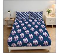 Drap Housse 200x200cm Imprimé Football Simple, Bonnets 30 cm pour Matelas Épais, Housse de Matelas avec Une Rebord Élastique, Literie en Décoratif Moderne, Bleu foncé