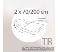 Drap housse 2x70x200 blanc Tête relevable seul - LINNEA - Drap housse - 30 cm - Coton