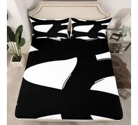 Drap-housse 3 pièces à motif géométrique blanc et noir pour très grand lit, parure de lit moderne et simple à décor abstrait pour enfants, adolescents et adultes, style graffiti rayé dessiné à la main