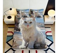Drap Housse 3D Chat Impression Microfibre Bande Élastique Linge de Lit Chambre Enveloppement Complet Protège-Matelas Chat Dessin Lavable 200x200x25cm