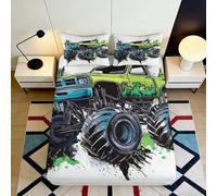 Drap Housse 3D Impression Camion Monstre Microfibre pour Chambre Monster Truck Protection Matelas Bord Élastique Lavable 200x200x25cm