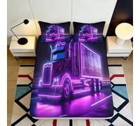Drap Housse 3D Impression Camion Néon Microfibre Profonde Poche Antidérapant Lit Camion Néon Housse Matelas Lavable 160x200x25cm