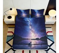 Drap-Housse 3D Impression Ciel Étoilé Microfibre Profonde Poche Chambre Parure Ciel Nuit Protège-Matelas 3D Lavable 120x200x25cm
