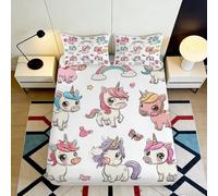 Drap Housse 3D Impression Licorne Microfibre Poche Profonde Antidérapant Chambre Literie Licorne Mattress Fitted Cover pour Enfants Adolescents Adultes Lavable 180x200x25cm