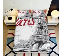 Drap Housse 3D Impression Paris Microfibre Poche Profonde antidérapant protège-Matelas Paris Lavable pour Chambre 160x200x25cm