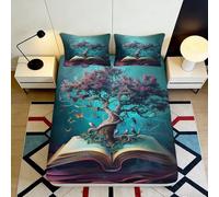 Drap-Housse 3D Imprimé Arbre Magique Livre Microfibre Elasticisé Profond Antidérapant Linge de Lit Arbre Magique Livre Mattress Fitted Cover Lavable Tous Âges 160x200x25cm