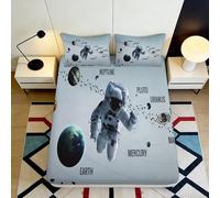 Drap-Housse 3D imprimé Astronaute Spatial Microfibre Grande Profondeur Chambre à Coucher Univers Housse de Matelas Lavable 140x200x25cm