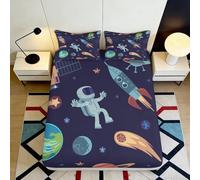 Drap Housse 3D Imprimé Astronaute Spatial Microfibre Profondeur Antidérapant Housse Matelas Univers Chambre Literie 200x200x25cm