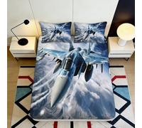 Drap-Housse 3D imprimé Avion de Chasse Microfibre Poche Profonde antidérapant Chambre Linge de lit Avion Mattress Fitted Cover Lavable pour Adultes Ados 90x200x25cm