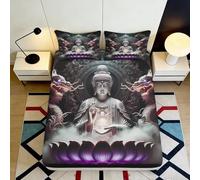 Drap-Housse 3D Imprimé Bouddha Dragon Microfibre Chambre Ensemble Antidérapant Profondeur Bouddha Protège-Matelas Drap-Housse 200x200x25cm