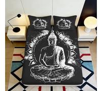Drap-Housse 3D Imprimé Bouddha Méditation Microfibre Respirant Poche Profonde Chambre Parure Bouddha Mattress Fitted Cover Lavable Tout Enveloppant 180x200x25cm