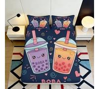 Drap-Housse 3D Imprimé Bubble Tea Microfibre Antidérapant Profonde Pochette Housse de Matelas Thé Lait pour Chambre Adultes Jeunes Lavable 90x200x25cm