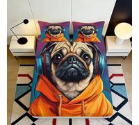 Drap Housse 3D Imprimé Carlin Cartoon Microfibre Grande Profondeur Ensemble Linge Lavable Antidérapant Chien Mattress Fitted Cover Full Wrap 200x200x25cm