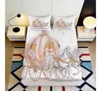 Drap-Housse 3D Imprimé Carrosse Contes Microfibre Grande Profondeur Antidérapant Literie Carrosse Mattress Fitted Cover Adultes Jeunes 140x200x25cm