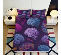 Drap Housse 3D Imprimé Cerveau Coloré Microfibre Antidérapant Poche Profonde Parure Chambre Couvre Matelas Cerveau Lavable pour Famille 90x200x25cm