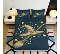 Drap Housse 3D imprimé Chapeau Magicien étoile Microfibre Poche Profonde literie Chambre Couverture Matelas étoile antidérapant 90x200x25cm