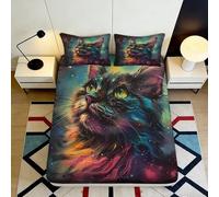 Drap Housse 3D imprimé Chat Microfibre Grande Profondeur antidérapant déco Chambre Chat Housse Matelas complète pour Adultes Adolescents 180x200x25cm