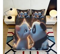 Drap-Housse 3D imprimé Chat Panda Mignon Microfibre Poche Profonde Antidérapant Linge de Lit Chambre Thème Animal Protection Matelas Housse pour Adultes Adolescents 140x200x25cm