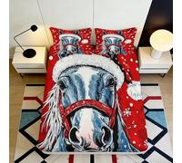 Drap Housse 3D imprimé Cheval de Noël Microfibre Profonde pour Chambre Ensemble literie Housse Matelas Cheval de Noël antidérapant enveloppante pour Adultes 140x200x25cm