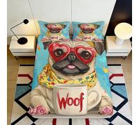 Drap Housse 3D Imprimé Chien Mignon Microfibre Profondeur Lit Chambre Cartoon Chien Mattress Fitted Cover pour Adultes Jeunes 90x200x25cm