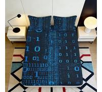 Drap Housse 3D Imprimé Code Numérique Microfibre Poche Profonde Antidérapant Linge Lit Motif Informatique Mattress Fitted Cover Lavable 180x200x25cm