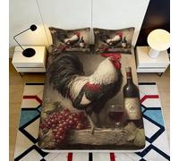 Drap Housse 3D imprimé Coq vin Microfibre antidérapant Grande Poche Housse Matelas Coq vin Lavable literie Chambre 180x200x25cm
