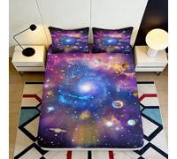 Drap-Housse 3D Imprimé Galaxie Microfibre Bord Élastique Grande Profondeur Couverture de Matelas Cosmos Fitted Lavable Antidérapant Chambre 160x200x25cm