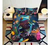Drap Housse 3D imprimé Grenouille Tropicale Microfibre antidérapante Grande Poche Grenouille Mattress Fitted Cover pour Chambre Adulte 180x200x25cm