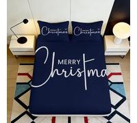 Drap Housse 3D Imprimé Lettre Noël Microfibre Profondeur Élastique Antidérapant Linge de Lit Noël Protège Matelas Lavable pour Adultes Jeunes 200x200x25cm