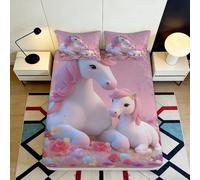 Drap Housse 3D Imprimé Licorne Famille Microfibre Antiglisse Poche Profonde Chambre Parure Licorne Mattress Fitted Cover Lavable à la Machine 140x200x25cm