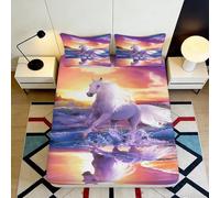 Drap Housse 3D Imprimé Licorne Rêve Microfibre Grande Profondeur Antidérapant Chambre Parure Licorne Mattress Fitted Cover Lavable Adultes Ados 90x200x25cm