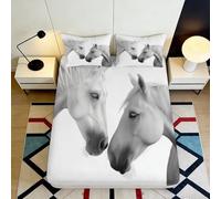 Drap Housse 3D imprimé Motif Cheval Microfibre Poche Profonde Anti-dérapant Cheval Housse Matelas Tout-en-Un Lavable pour Chambre Maison 140x200x25cm