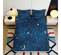 Drap Housse 3D Imprimé Motif Ciel Étoilé Microfibre Grande Profondeur Parure de Lit Housse de Matelas Antidérapant Lavable 90x200x25cm