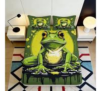 Drap-Housse 3D Imprimé Motif Grenouille Microfibre Antidérapant Poche Profonde Grenouille Mattress Fitted Cover Chambre Jeunes Adultes 90x200x25cm