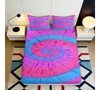 Drap Housse 3D Imprimé Motif Tie and Dye Spirale Microfibre Grande Profondeur Linge Lit Hélice Mattress Fitted Cover Antidérapant 160x200x25cm