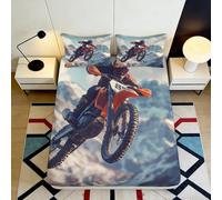 Drap-Housse 3D imprimé Moto Microfibre Profondeur Adaptée Enveloppement Complet pour Chambre Adulte Moto Mattress Fitted Cover 90x200x25cm