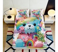 Drap-Housse 3D imprimé Ourson Arc-en-Ciel Microfibre antidérapant Grande Profondeur Literie Chambre Cartoon Rainbow Mattress Fitted Cover Enfant ado 90x200x25cm
