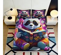 Drap Housse 3D Imprimé Panda Cartoon Microfibre Grande Profondeur Ensemble de Linge Panda Cartoon Housse de Matelas Antidérapant Lavable Adultes Adolescents 140x200x25cm