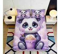 Drap Housse 3D imprimé Panda Mignon Microfibre Grande Profondeur Chambre Panda Mattress Fitted Cover Antidérapant Lavable Tout âge 160x200x25cm