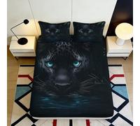 Drap Housse 3D Imprimé Panthère Noire Microfibre Profonde Poche Antidérapant Parure de Lit Panther Mattress Fitted Cover 140x200x25cm