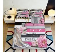 Drap Housse 3D imprimé Paris Rose Microfibre Deep Pocket Antidérapant Chambre Paris Housse Matelas Lavable 160x200x25cm