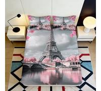 Drap Housse 3D Imprimé Paysage Paris Microfibre Profondeur Adaptée Antidérapant Parure Chambre Protection Matelas Paris pour Adulte 140x200x25cm