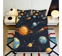 Drap Housse 3D Imprimé Planète Espace Microfibre Poche Profonde pour Adulte Chambre Protection Matelas Solar System Antidérapant Lavable 160x200x25cm