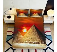 Drap Housse 3D Imprimé Pyramide Coucher du Soleil Microfibre Poche Profonde Antidérapant Linge Lit Pyramide Mattress Fitted Cover 140x200x25cm