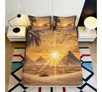 Drap Housse 3D imprimé Pyramide Coucher Soleil Microfibre Grande Poche antidérapant Chambre Pyramide Housse Matelas 200x200x25cm